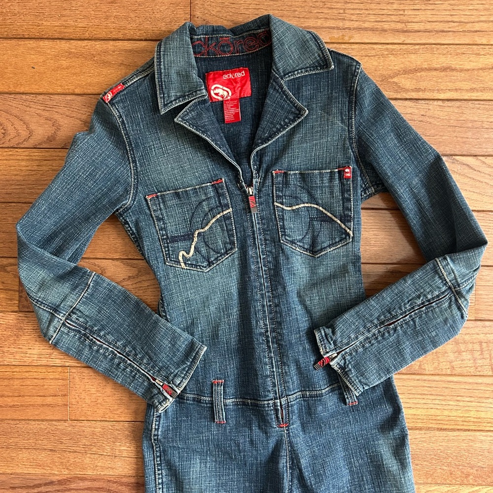 Echō Red Y2K denim jumpsuit